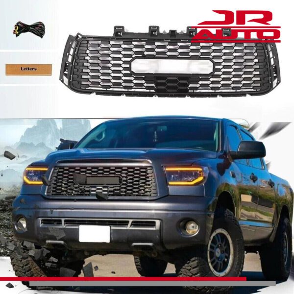 Sport Front Grille Fits Toyota Tundra Amber Lights Matte Black W/Letters TRD