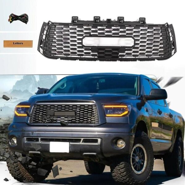 2010-2013 Sport Front Grille Fits for Tundra Amber Lights Matte Black W/Letters