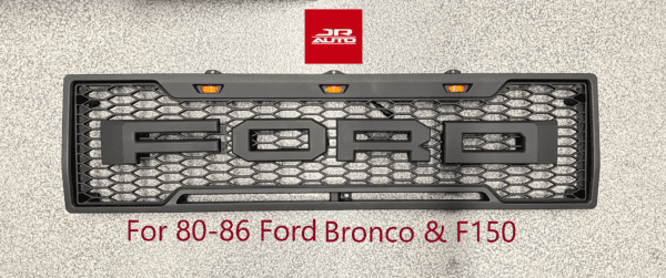 80-86 Ford F150 Bronco Raptor Grille Grill w/ Letters & LED Lights 1980-1986